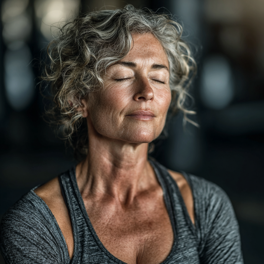 Пожила жінка займається йогою